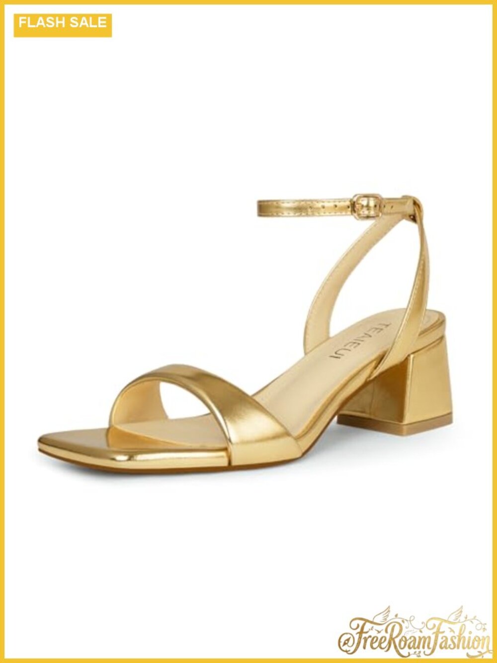 Faux Leather Block Heels Square Open Toe Ankle Strap Sandals